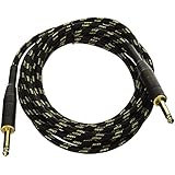 Monoprice 601410 10-Feet Cloth Series 1/4-Inch TS Male 20AWG Instrument Cable, Black and Gold