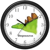 Stegosaurus Dinosaur Cartoon - JP Animal Wall Clock by WatchBuddy Timepieces (Slate Blue Frame)