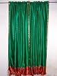 2 Green with Sangria Red Border Window Treatment Polysilk Sari Curtains 96"