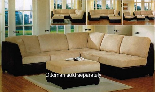 5 pcs Sectional Sofa with Beige Cushion Seat and Back Dark Brown Bycast Leather