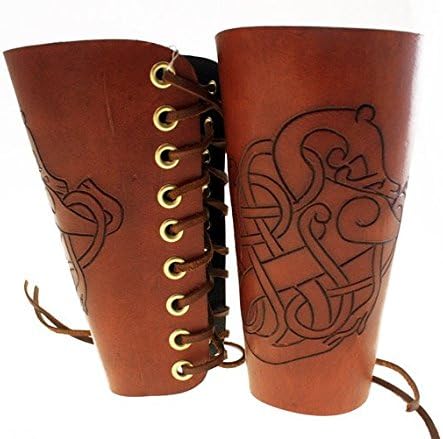 Viking stylized animal thick leather men's bracers