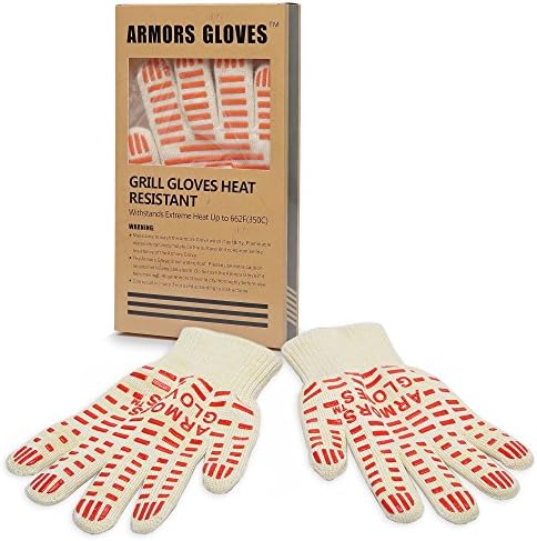 Armors Gloves (Set of 2) - Oven Glove Withstand Heat up to 662f - Outdoor and Kitchen Comfortable Top Class BBQ Glove - Grill Gloves for Left or Right Hand (Pink)