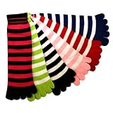 LONG STRIPED ASSORTED COLORS 6 PACK TOE SOCKS