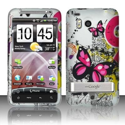SILVER BUTTERFLY Hard Rubber Feel Plastic Design Case for HTC Thunderbolt 4G (Verizon) [In Twisted Tech Retail Packaging]