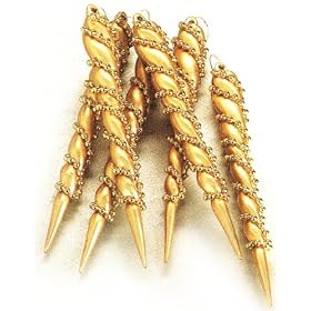 Set Of 6 Gold Spiral Beaded Icicle Christmas Ornaments #856451