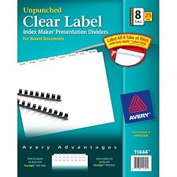 Low price Avery Index Maker Unpunched Clear Label Dividers for Bound Documents 8-Tab White 25 Sets 11444