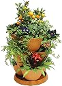 Self Watering TERRACOTTA Plant & Flower Pots - Set of 3 Stackable MEDIUM Planter Tubs with Tray (Flowers not included)