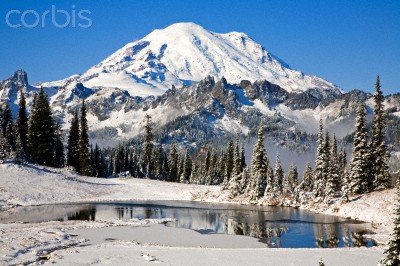 Wallmonkeys Peel and Stick Wall Decals - First Winter Snow at Mount Rainier and Tipsoo Lake, Mount Rainier National Park, Washington State - 48