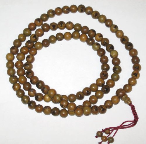 Green Sandalwood w/ Kuan Yin 108 Bead Mala - 10mm