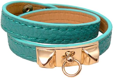 HM0304 Gold Pyramid BLUE leather double tour bracelet
