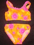 Girls 2 PC Swimsuit Orange Yellow Pink Daisies