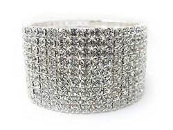 Silvertone Nine Row Rhinestone Stretch Bracelet Fashion Jewelry
