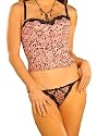 Leopard Print Corset with Black Lace Trims and Matching Thong