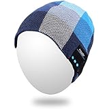 Bluetooth Hat,Qshell Rechargeable Audio Beanie Fashional Double Knit Skully Cap with Wireless Stereo Headphone Headset Earphone Speakerphone Mic for Sports Skating Hiking Camping Christmas Gift-Blue