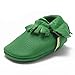 SAYOYO Baby Green Tassels Soft Sole Leather Infant Toddler Prewalker Shoes (6-12 Months, Green)