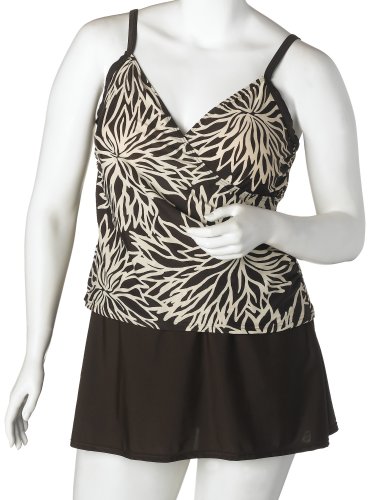 Christina Women's Plus Sand Flowers 2 Piece Crossover Skirtini