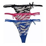 Ladies Sexy Dream Fit 3 Pack Mesh Thong with Sequins Underwear