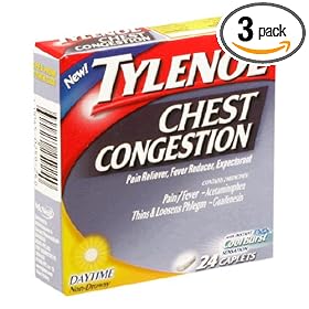 Tylenol Chest Congestion, Daytime Non-Drowsy, with Instant Cool Burst Sensation, Caplets, 24 caplets (Pack of 3)