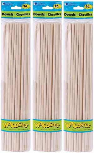 Woodsies Smooth Hardwood Dowels 12" x 3/16" 20/Pkg (3-PACK)