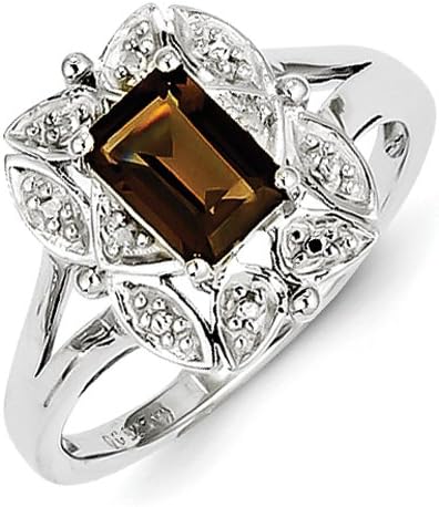 Diamond & Smoky Quartz Ring in Sterling Silver - Rectangular Shape - Attractive