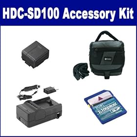 Panasonic HDC-SD100 Camcorder Accessory Kit includes: SDM-130 Charger, KSD2GB Memory Card, SDC-27 Case, SDVWVBG130 Battery