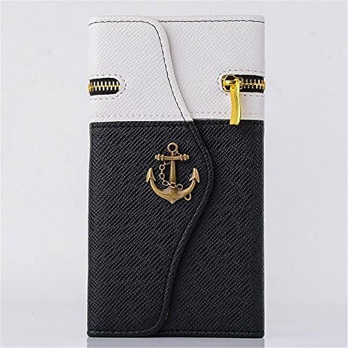 iPhone 6 Case,iPhone 6 4.7 Case-Uhope(TM)iPhone 6 4.7 inch elegant Wallet Case-High Quality PU Leather Zipper Studded Wallet Flip Case Cover for Apple iPhone 6, with PU Leather Credit Card Holder Pouch Cover, Useful Wallet and Card slot function,Metal anchor decoration-white and black