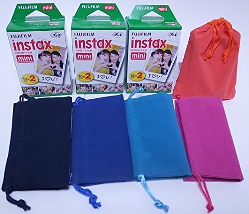 Fujifilm Instax Mini Twin Pack X 3　(60 sheets）　with carrying pouch (one of 5 colors)
