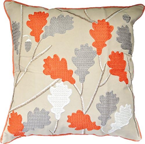 HOMETALE® Leaves Special Chain Embroidery with Pipings Decorative Throw Pillow COVER 18" Orange Grey Beige