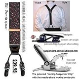 Black with Red French Horns Dual Clip Suspenders Y-back Style