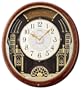 Seiko Melodies In Motion Clock Brown Burled Pattern Case Plays one of 6 Hi-Fi Melodies One Way Rotating Pendulum with Swarovski Crystals