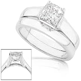 1.00 Carat Certified Princess-Cut Diamond Wedding Rings Set (I/VS1) in 14k White Gold