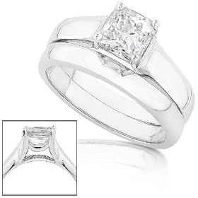 1.00 Carat Certified Princess-Cut Diamond Wedding Rings Set in 14k White Gold (G/VS1)