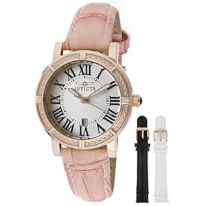  Invicta Women's 13969 Wildflower Watch Set Silver Dial Pink Leather Watch with 2 Additional Straps