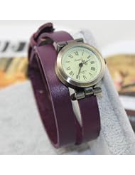 Purple Quartz Fashion Weave Wrap Around Leather Retro Bracelet Womans Wrist Watch Keep