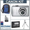 Canon PowerShot SD880 IS Compact Digital ELPH Camera Kit,- Silver - Refurbished - with 8GB SD Memory Card, Spare NB-5L Type Lithium-ion Battery, Camera Case, Table Top Tripod, USB 2.0 SD Card Reader