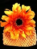Tanday (Orange) Crochet Elastic Baby Girls & Toddler Flower Beanie & Hat Sunflower