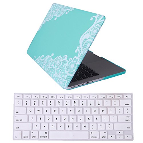 HDE MacBook Pro 13" Retina Case Hard Shell Cover Designer Art Pattern + Keyboard Skin - Fits Model A1425 / A1502 (Mint Green Lace)