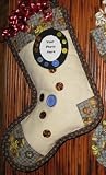 Country Beige & Blue The Boyds Collections, Ltd Bears Christmas Hanging Stockings in Quilting Cotton Fabric Handcrafted Keepsakes Personalized with Picture Frame