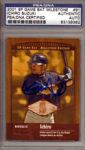 Ichiro Suzuki Autographed/Hand Signed 2001 SP Game Bat Rookie Card Holo & PSA/DNA Slabbed #83139362
