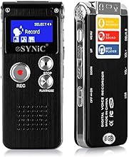 ESYNiC Rechargeable 8GB Steel Digital Voice Sound Phone Recorder Dictaphone MP3 Player Audio Record Black Color with Built-in Lithium Battery