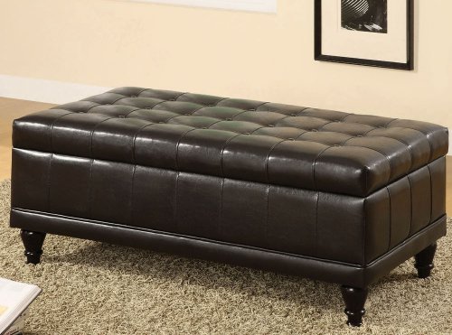 Storage Bench Ottoman with Tufted Accents in Espresso Leather Like