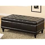Storage Bench Ottoman with Tufted Accents in Espresso Leather Like