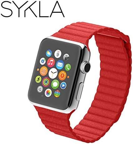 Apple Watch Leather Loop Red Color Strap Wrist Band with Magnetic Closure Clasp 38mm By Sykla