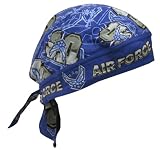 DanBanna Deluxe Air Force Bandanna Biker Head Wrap or Do Rag 100% Cotton with Terrycloth Sweatband - Blue - One Size