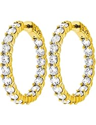 5.40 ct. tw Round Cut Diamond Inside Outside Hoop Earrings - E-F VS1 - 14 Kt. Yellow Gold