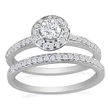 51F7oJH9%2BkL. SL160  1/2ct Pave Diamond Bridal Engagement Ring Set in 14k White Gold ( GH I1 )