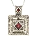 Marcasite and Genuine Garnet Sterling Silver Pendant Necklace