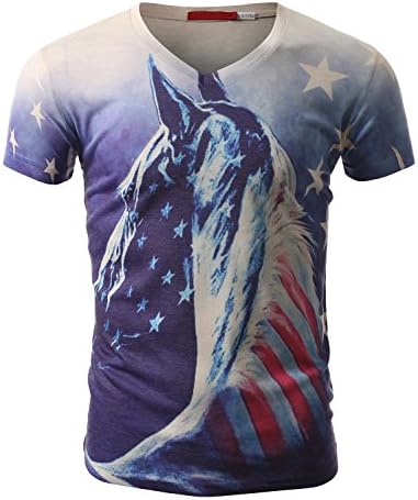 SMITHJAY Mens Hipster Hip-Hop American Flag Horse T-shirt
