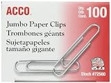 ACCO Economy Jumbo Paper Clips, Smooth, Jumbo, 100/Box, 10 Boxes (72580)