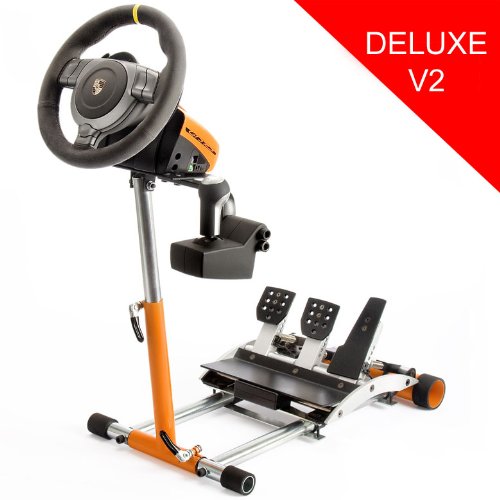 Racing Steering Wheel Stand for Porsche  orange stand  Compatible with GT2, GT3RS , CSR, and CSR Elite Wheels w/Club Sport or CSR/CSR Elite Pedals and Shifter. V2 Picture